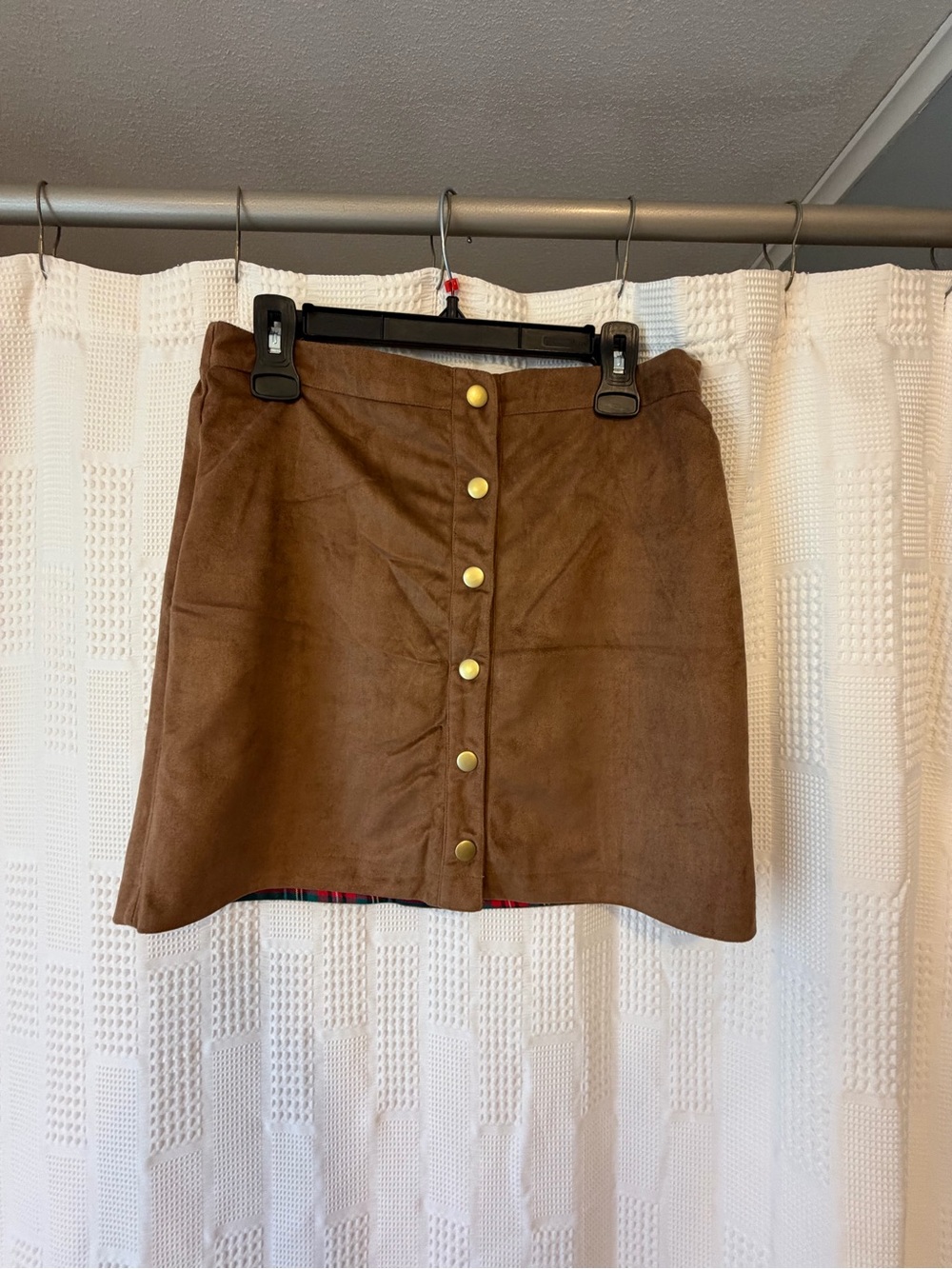 Classic Brown Suede-Look Mini Skirt with Gold Buttons